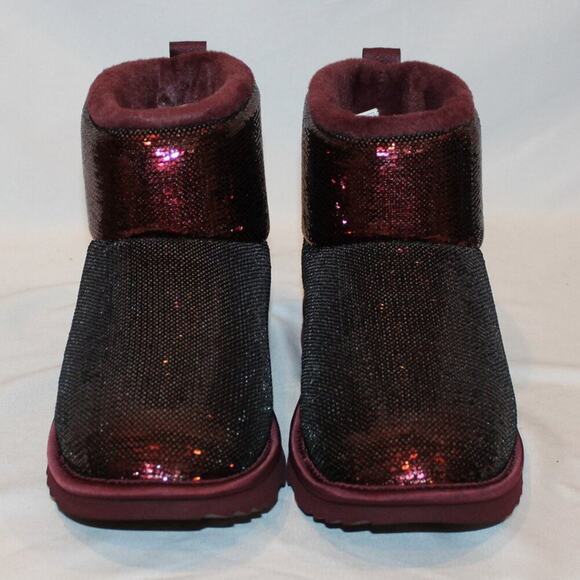 NIB UGG YOUTH SEQUIN MINI SHEARLING LINED BOOTS BURGUNDY PORT‎ - Picture 6 of 7